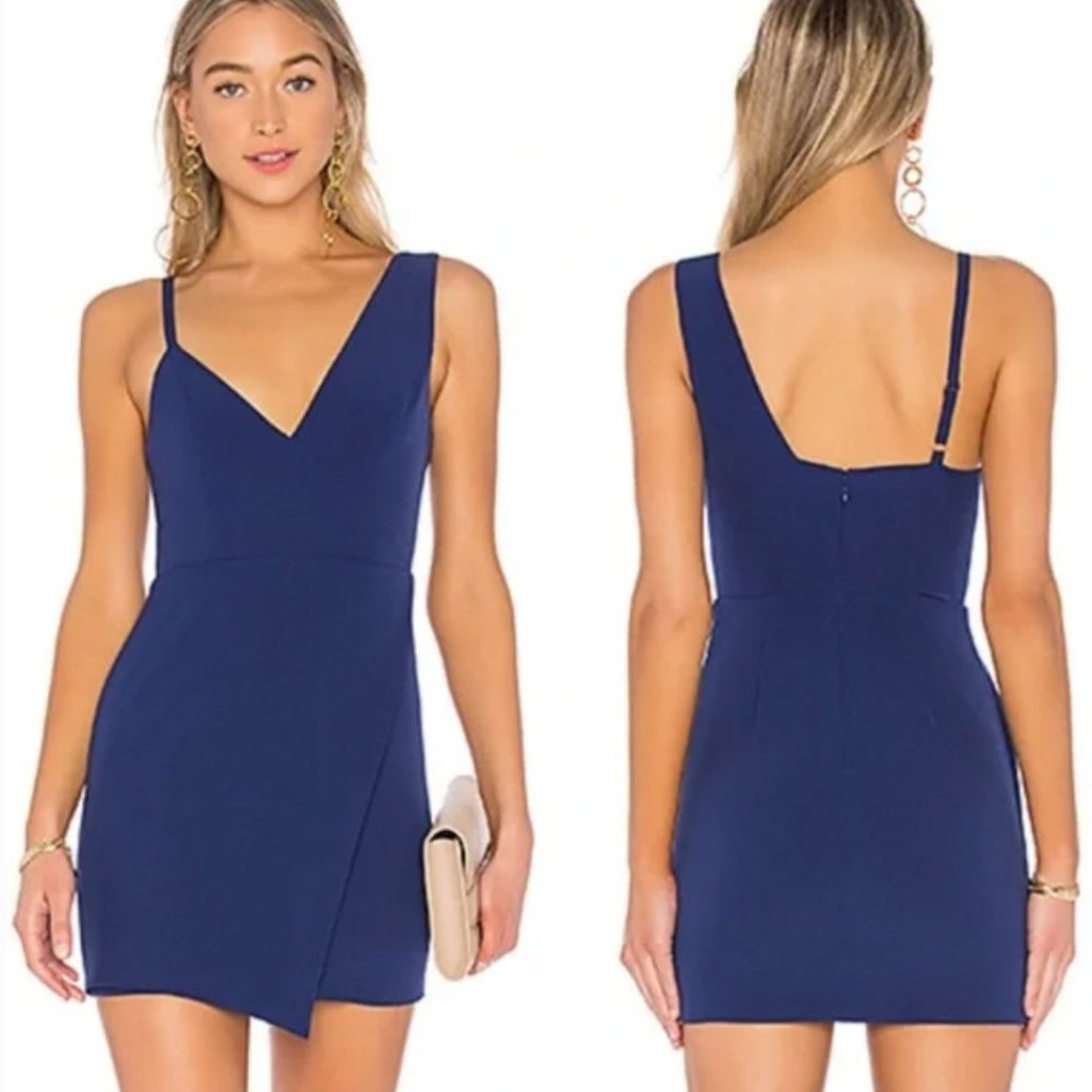 NBD x REVOLVE Adios Navy Blue Indigo Asymmetrical Sheath Mini Dress